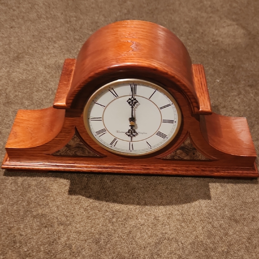 Elegant Mantel Clock in Warm Brown Wood Finish